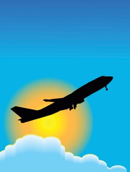 silhouette of a plane flying over the clouds