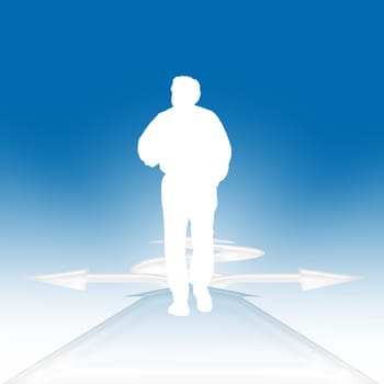 a man is looking foward to found his way, he has to decide , to make a choice and go ahead to the future