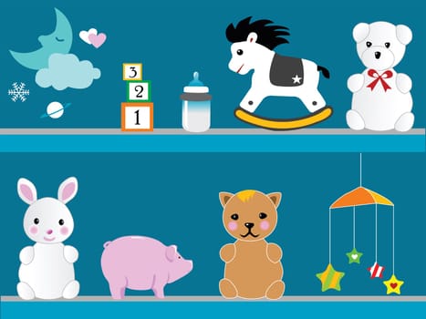 illustration of  baby toys on the wall