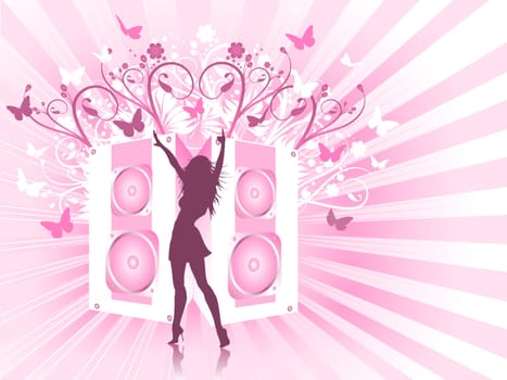 Silhouette of a dancing couple on a funky background