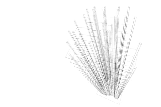 3D Architectural wireframe abstract. Isolated. Concept - building, architecture, construction and skyscrape.