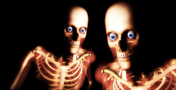 An x ray image of a some man in which you can see the Skelton under the skin.