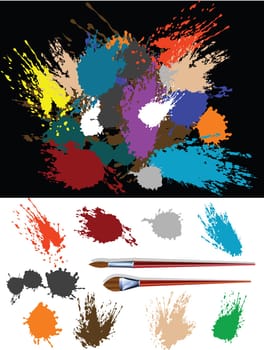 These are colorful vector splats silhouette and two brush