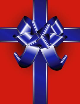 Blue ribbon with silver lines on a red package - easy to modify - simply extend the vertical or horizontal ribbon for placement in corners etc.