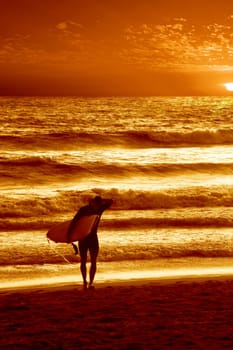 Surfer in Manly Australia, finishing up his last surfing run.