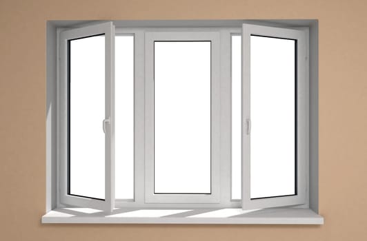 Opened plastic window with vector clipping path isolated