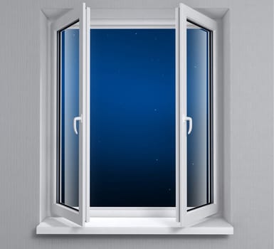 Opened plastic window with vector clipping path isolated