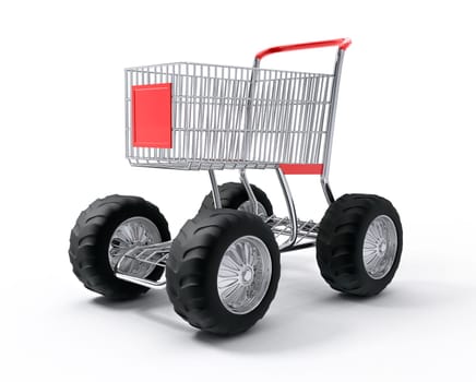Shopping cart turbo speed over white background