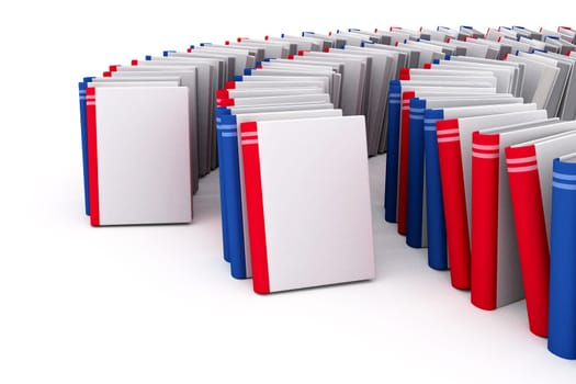 Red and blue books with blank covers