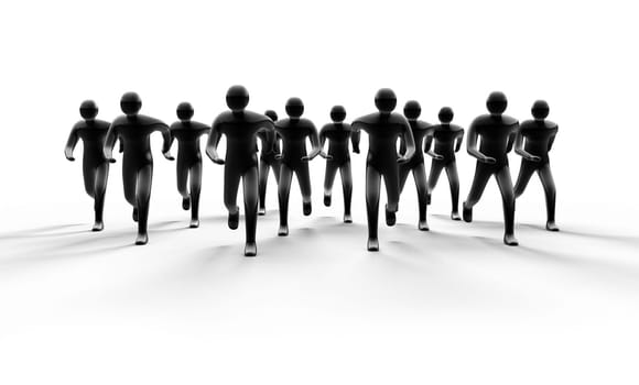 People group moving forward from light with shadow 3d
