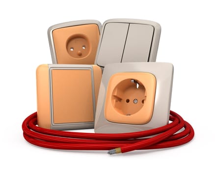 Plug sockets over white background
