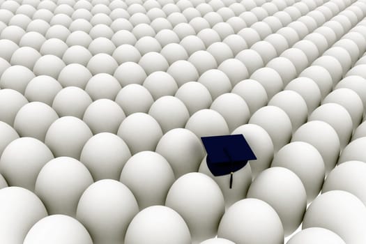 One graduated egg in the mass of regular eggs