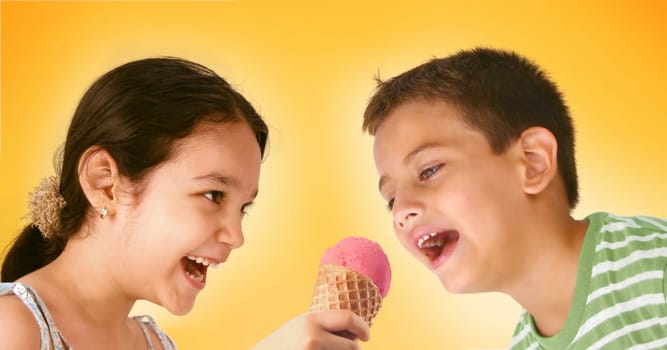 Kids Sharing Ice Cream