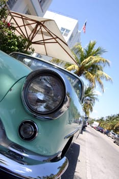 Classic American car on Miami beach front