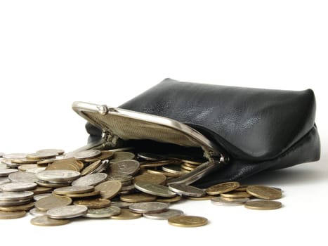 the old leather purse with coins