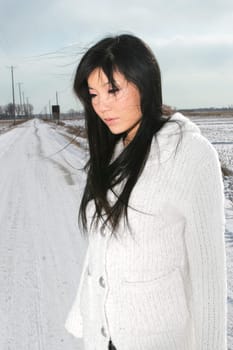 A beautiful chinese girl in white .