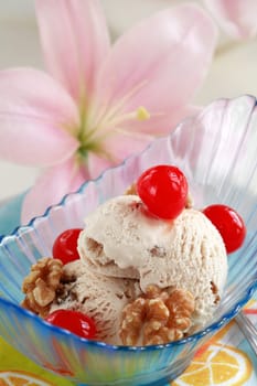 Walnut ice cream with cherry