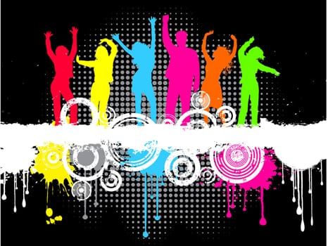 Silhouettes of people dancing on grunge background