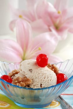 Walnut ice cream with cherry