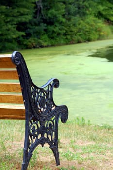 Wood bench by river