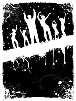 Silhouettes of people dancing on grunge background