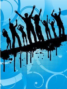 Silhouettes of people dancing on grunge background