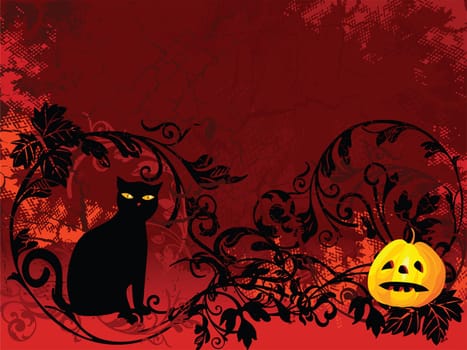 halloween images on red floral background