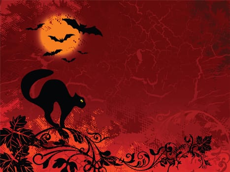 halloween images on red floral background