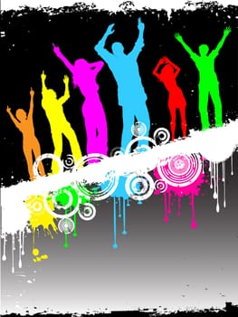 Silhouettes of people dancing on grunge background