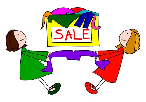 Two girls fighting about trousers on sale