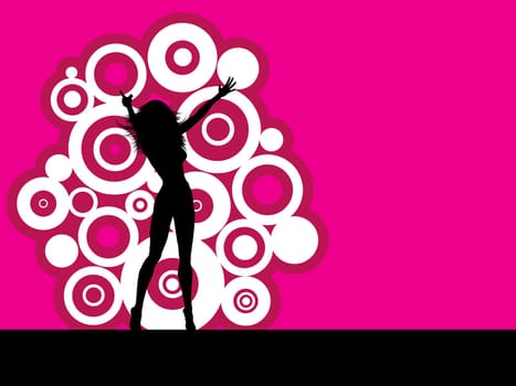 Silhouette of a sexy female on retro styled background