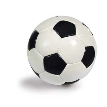 An isolated image of a leather soccer ball.