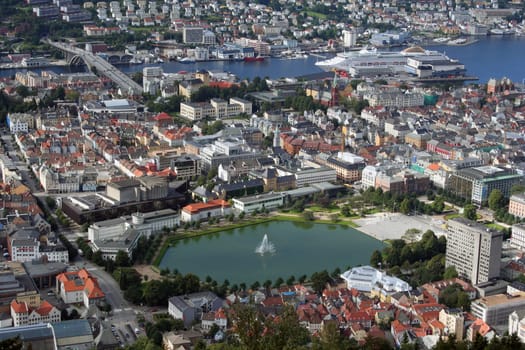 View of Bergen in Norway from the top of Mount Fløyen.