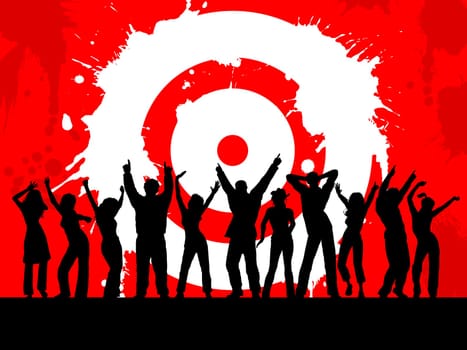 Silhouettes of people dancing on grunge background