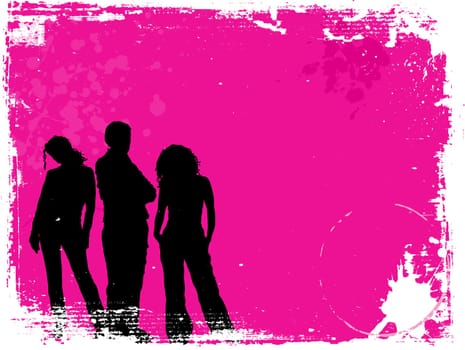 Silhouettes of young people on grunge background