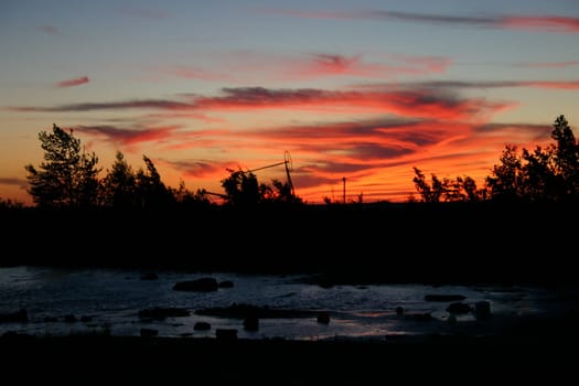 sunset of a lake in summer