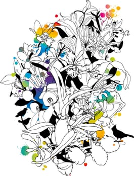 abstract floral background with birds