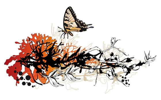 abstract floral background with butterfly