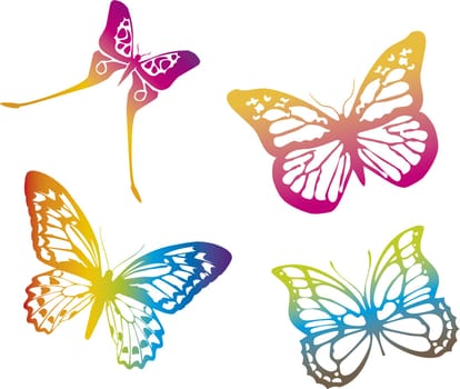 colorful butterflies on white background
