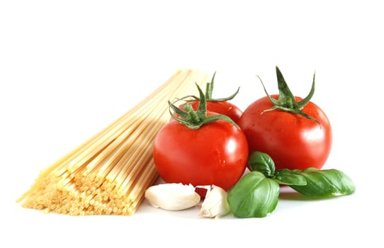 Close up of basic ingredient for italian spaghetti