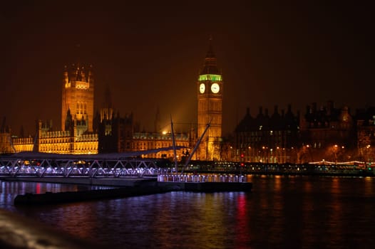 Houses of Parliament and Big Ben across the river Thames at night