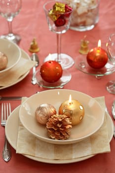 Festive table setting for Christmas