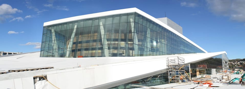 The new Opera House in Oslo, as it nears completion. View from the building site.