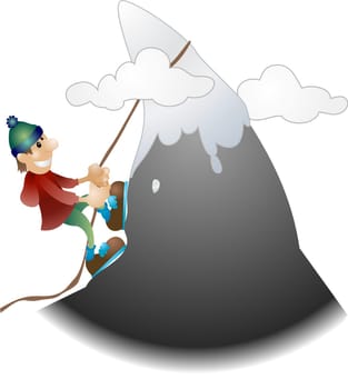 An illustration of a mountaineer scaling a mountain