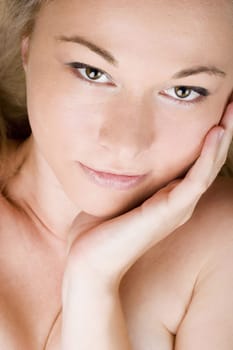 Beautiful young woman. White background.