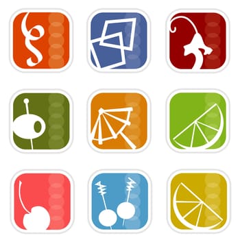 Cocktail Time! Colorful, stylish icons with a retro flavor  Easy-edit layered vector art. All elements whole so you can move them around.
