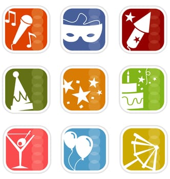 Stylish party icons with a retro flavorvery mid-century modern  Easy-edit layered vector art. All elements whole so you can move them around.
