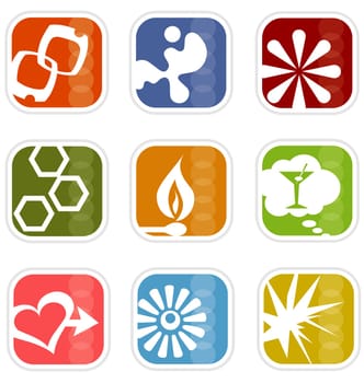 Colorful, stylish icons with a retro flavor  Easy-edit layered vector art. All elements whole so you can move them around.