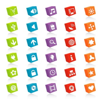 3D Web IconsDynamic, colorful cube web icons with reflection. 30 useful web icons with a clean and colorful style. Easy-edit layered file.