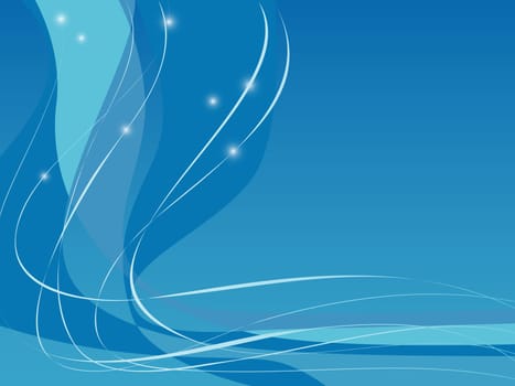Blue Swoosh Design with lines and sparkling stars. Easy-edit layered file is great for backgrounds.